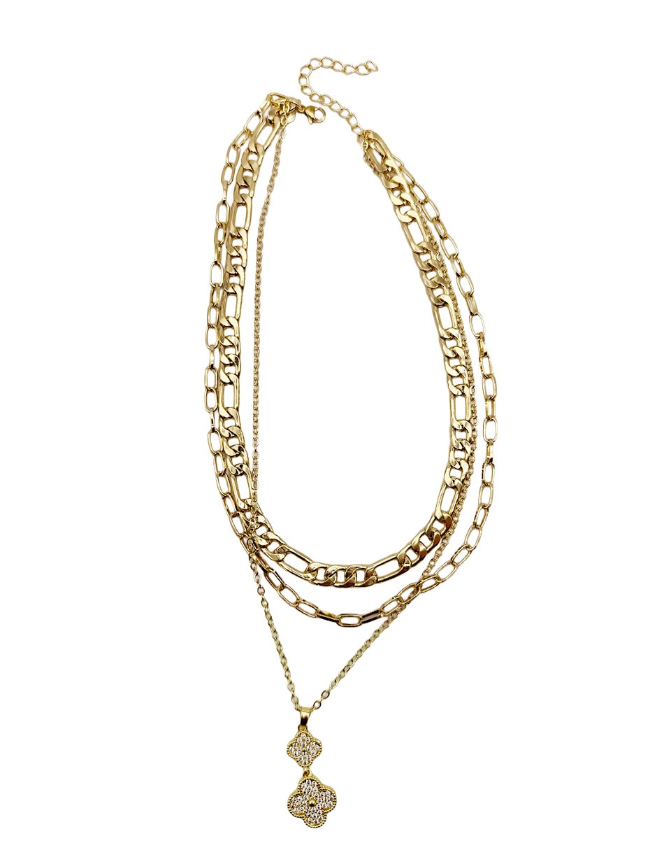 Collar con dije de flor de oro laminado 10 k 13