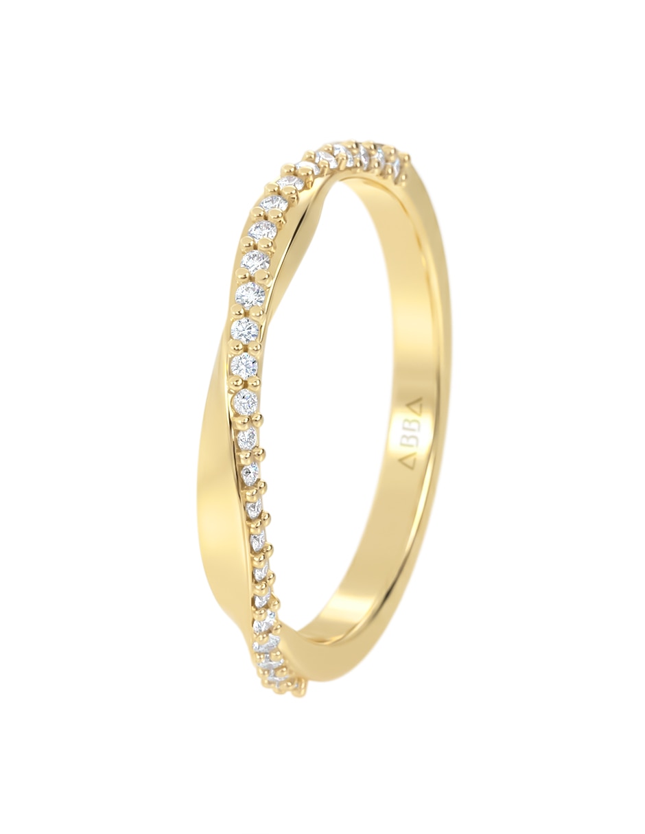 Anillo redondo 14 k de oro zirconia brillante 4