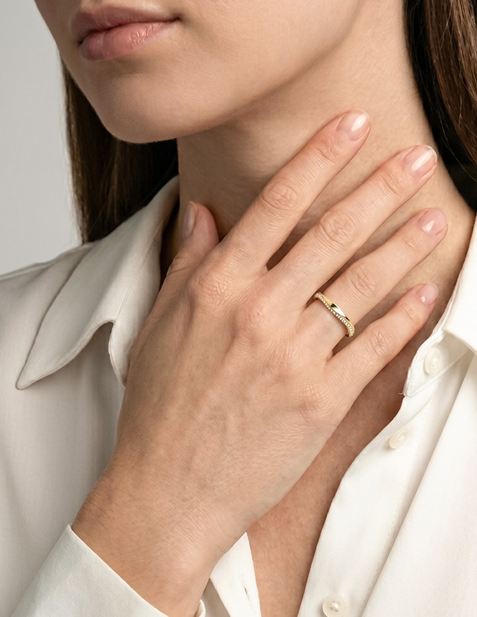Anillo redondo 14 k de oro zirconia brillante 3