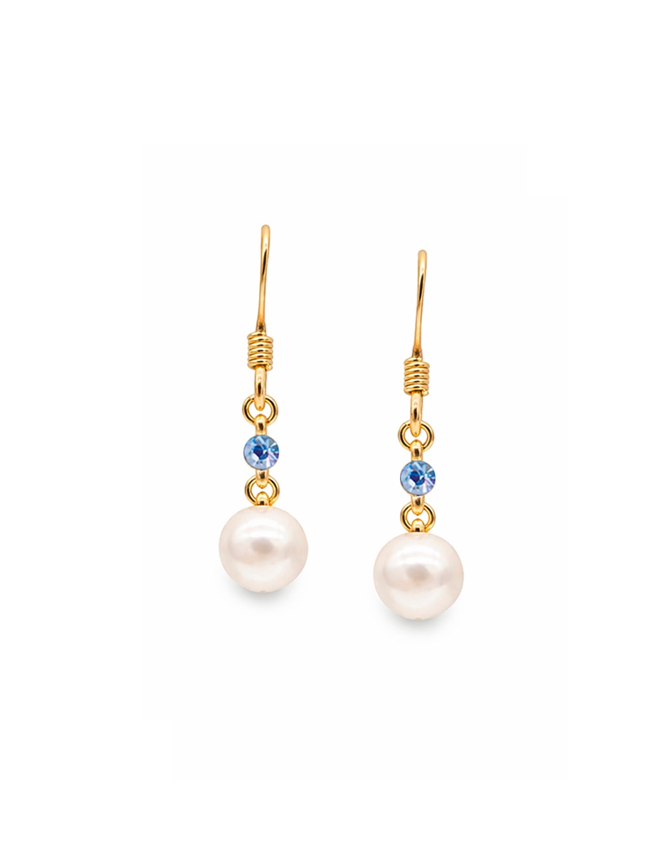 Aretes largos Perla Sapphire con acabado pavé perla 1