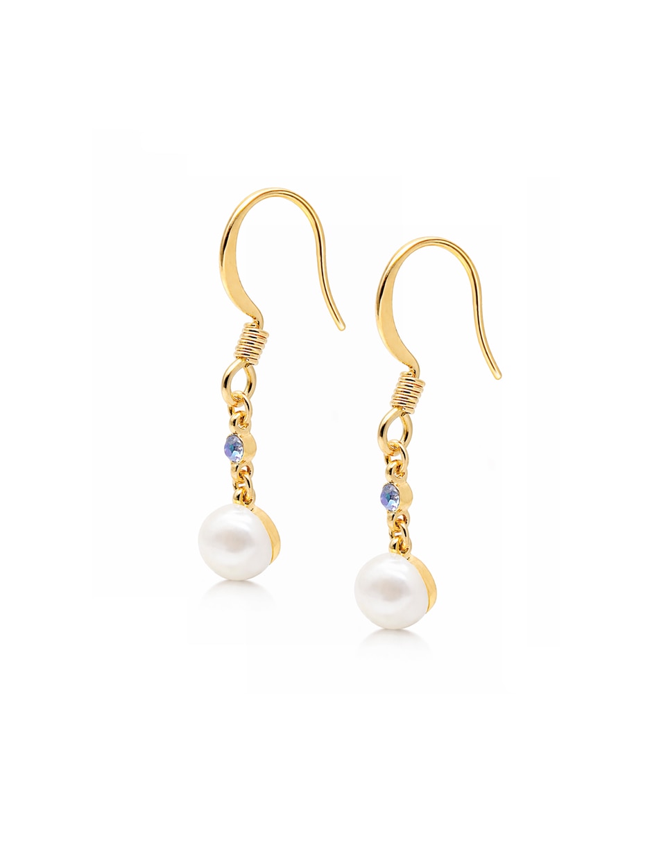 Aretes largos Perla Sapphire con acabado pavé perla