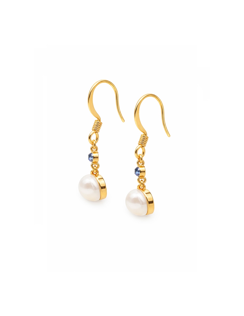 Aretes largos Perla Sapphire con acabado pavé perla 3