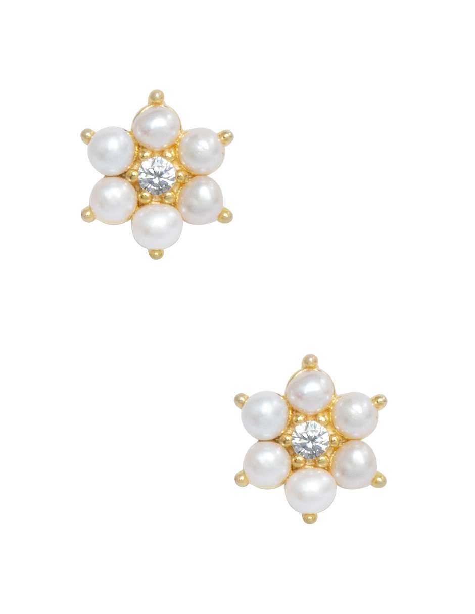 Broqueles de flor Floral de plata P 925 con acabado pavé perla 1