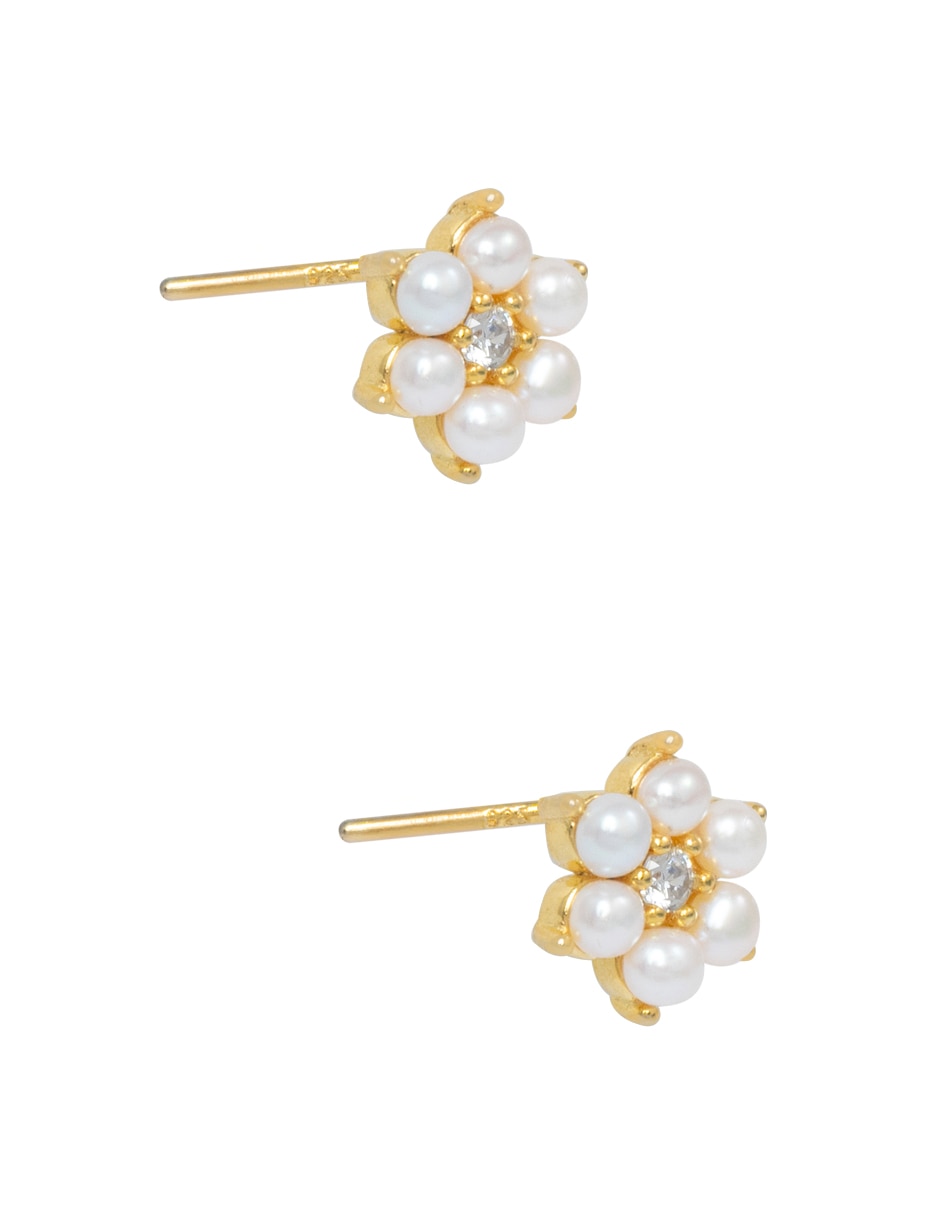 Broqueles de flor Floral de plata P 925 con acabado pavé perla