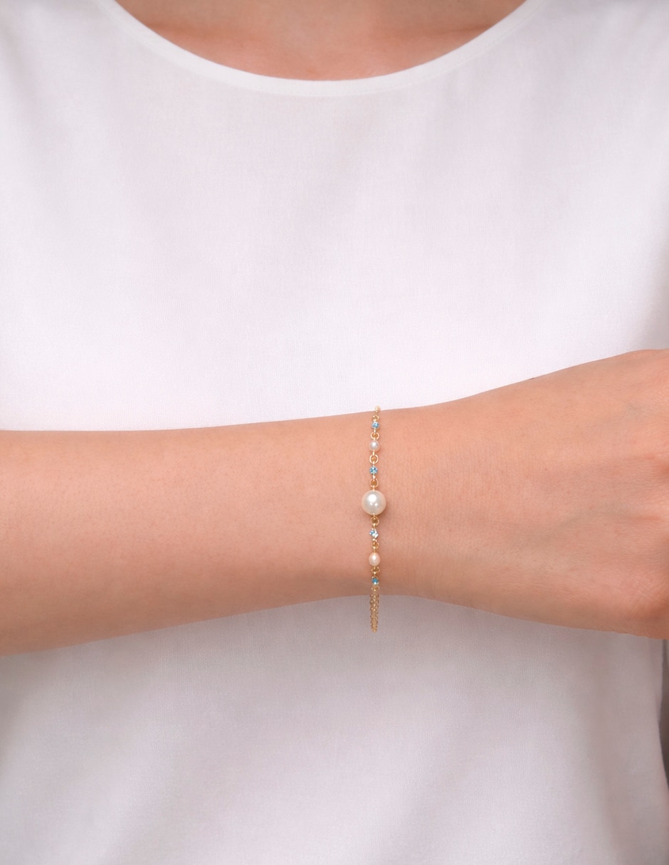 Pulsera Carré Perla Sapphire con acabado pavé