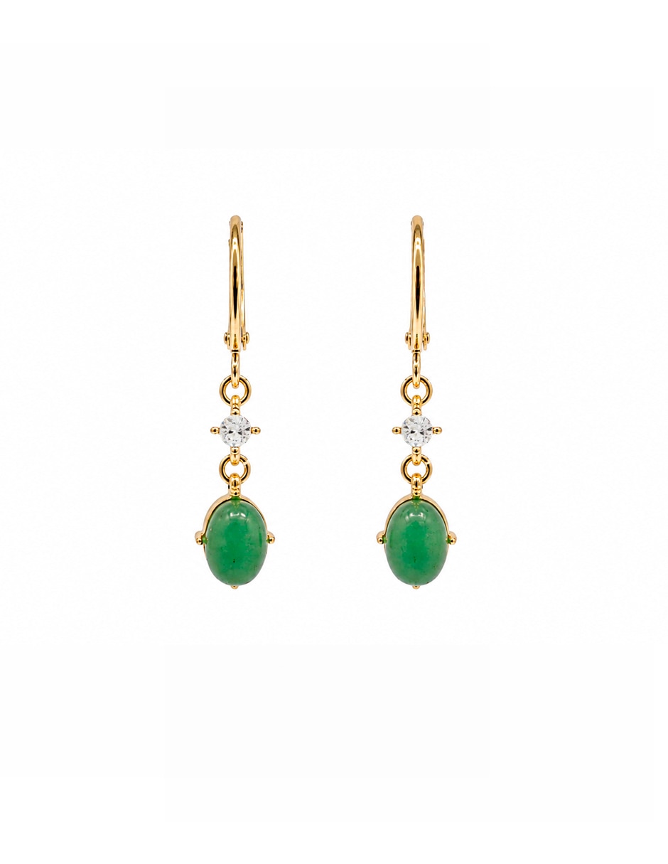 Aretes largos ovalados Aventurine con acabado pavé aventurina 1