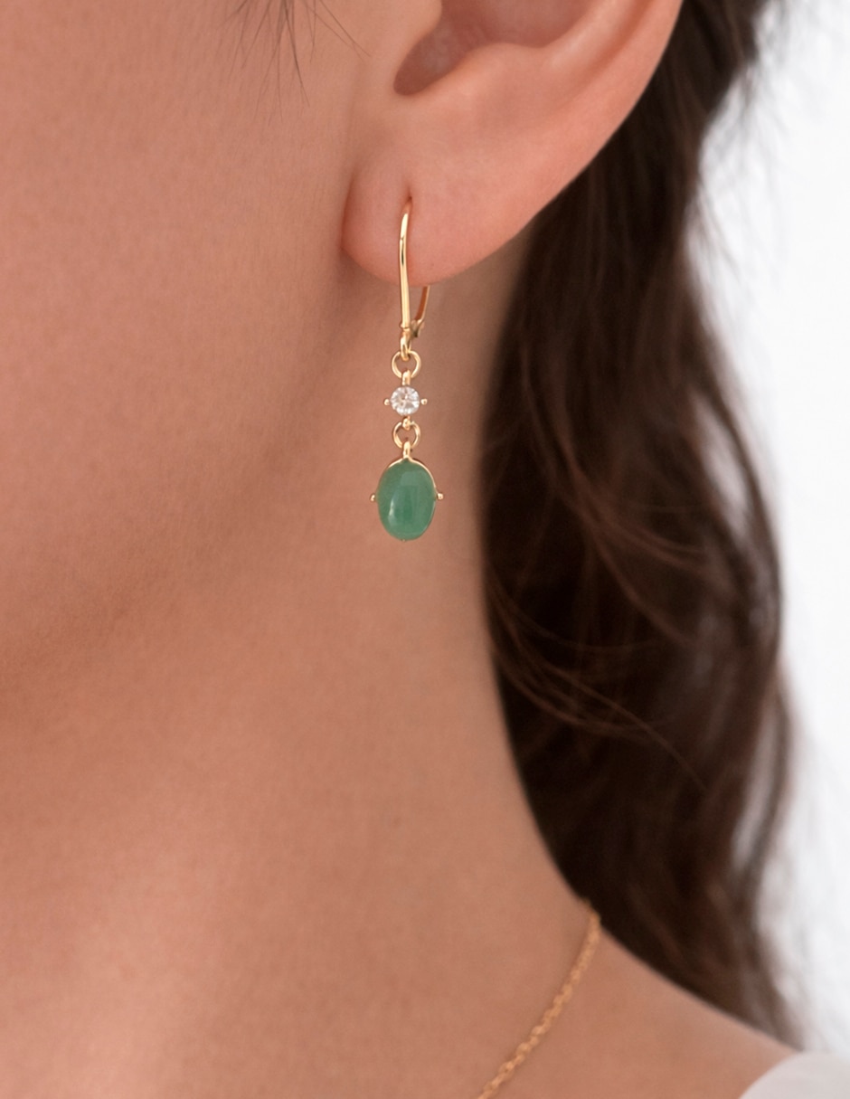Aretes largos ovalados Aventurine con acabado pavé aventurina 4