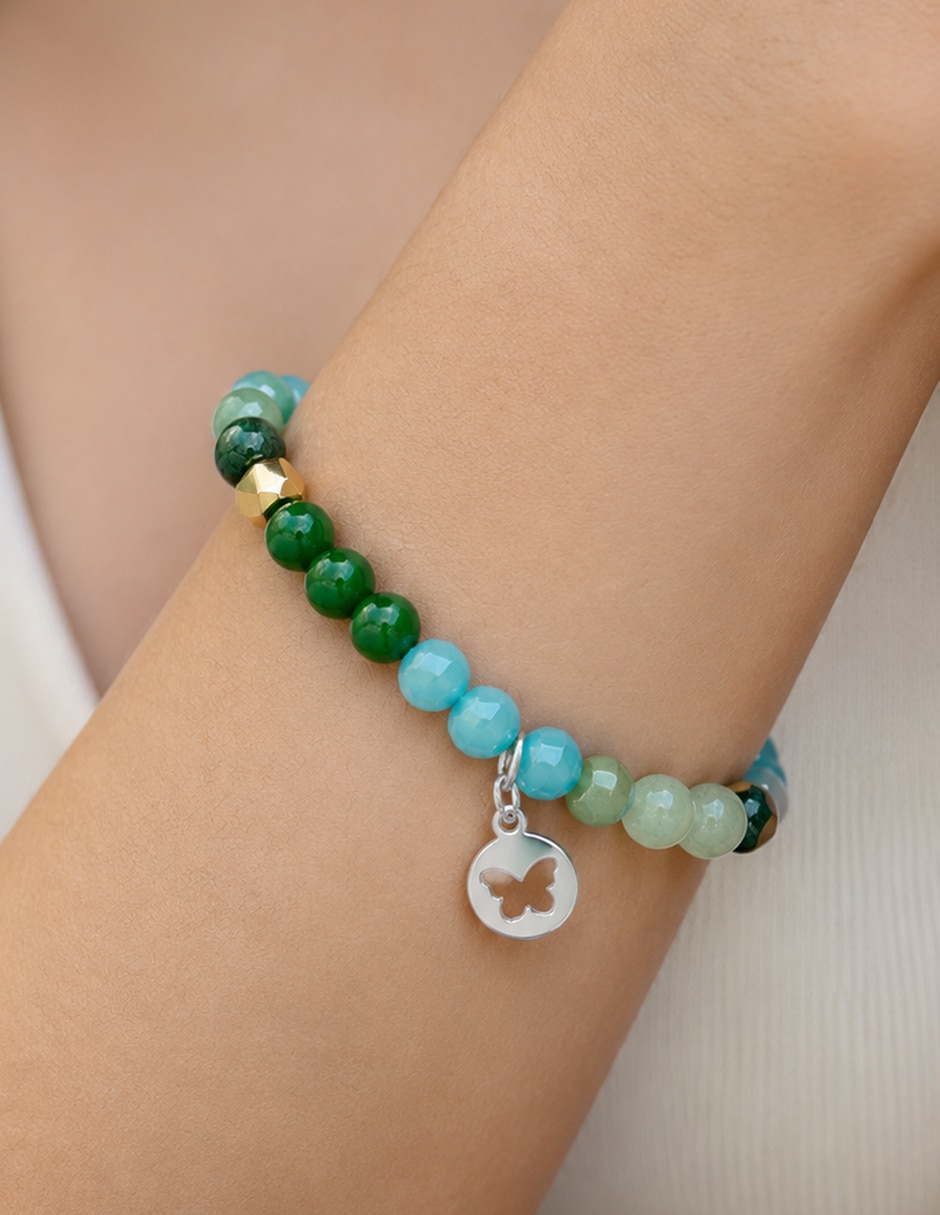 Pulsera de ágata con agata verde natural p 925 petit piedras acabado Pulsera de ágata con agata verde natural p 925 petit piedras acabado