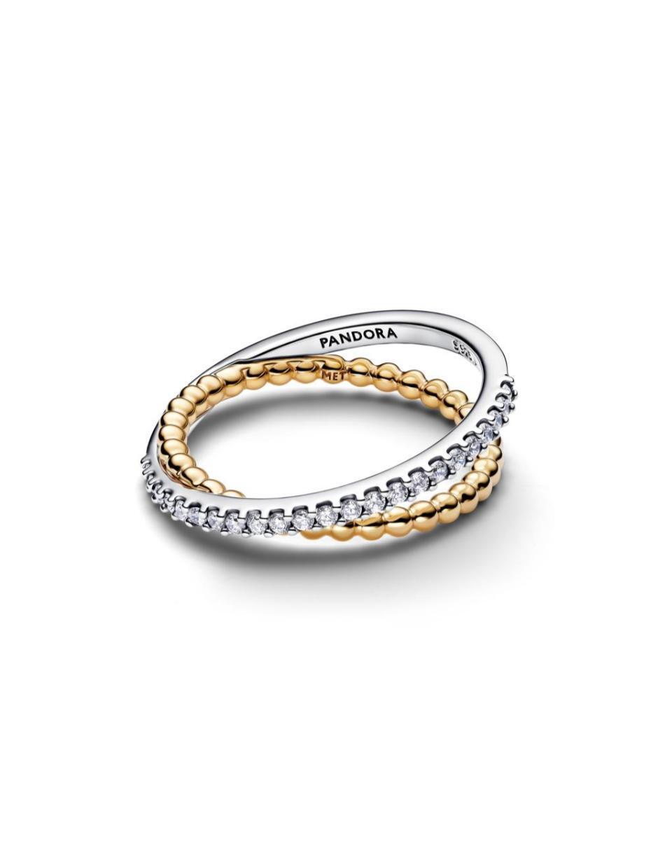 Anillo pandora signature p 925 de plata zirconia cúbica acabado baño de oro 3