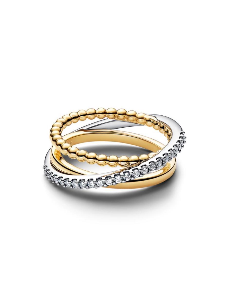 Anillo pandora signature p 925 de plata zirconia cúbica acabado baño de oro 2