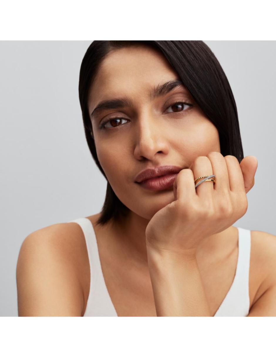 Anillo pandora signature p 925 de plata zirconia cúbica acabado baño de oro 3