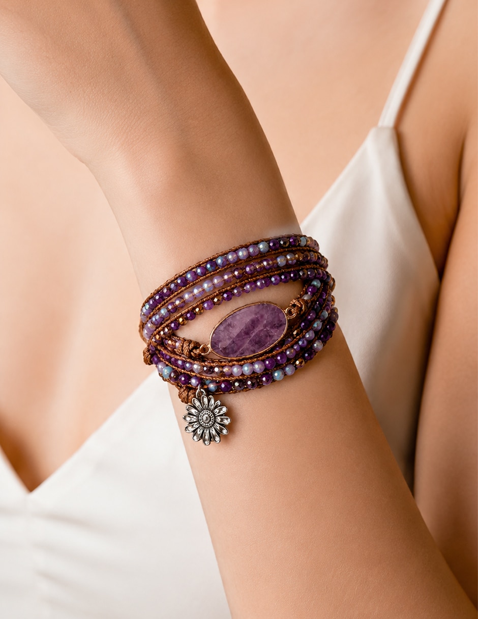Pulsera y brazalete anamora por tanya moss con amatista prisma acabado