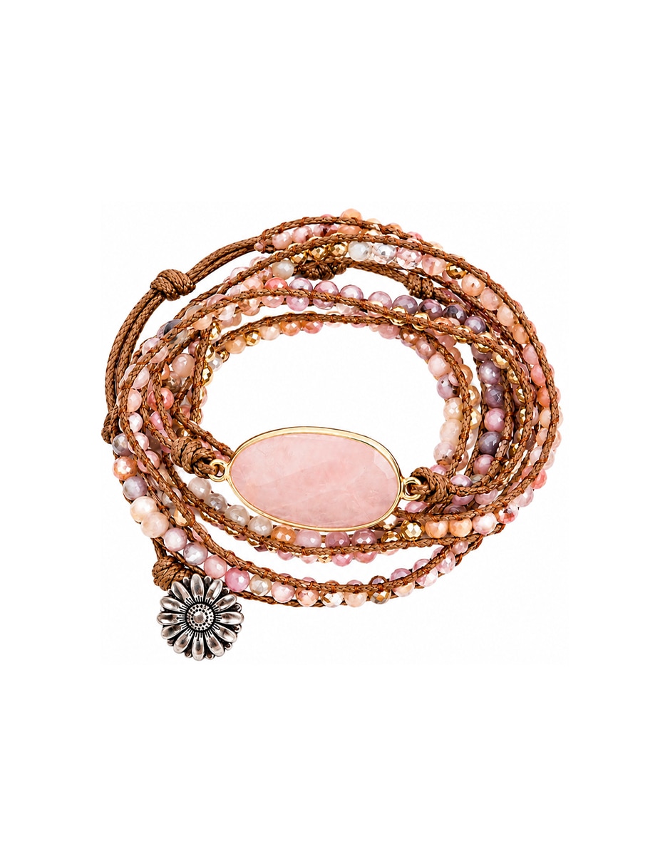 Pulsera y brazalete anamora por tanya moss con cuarzo rosa prisma acabado
