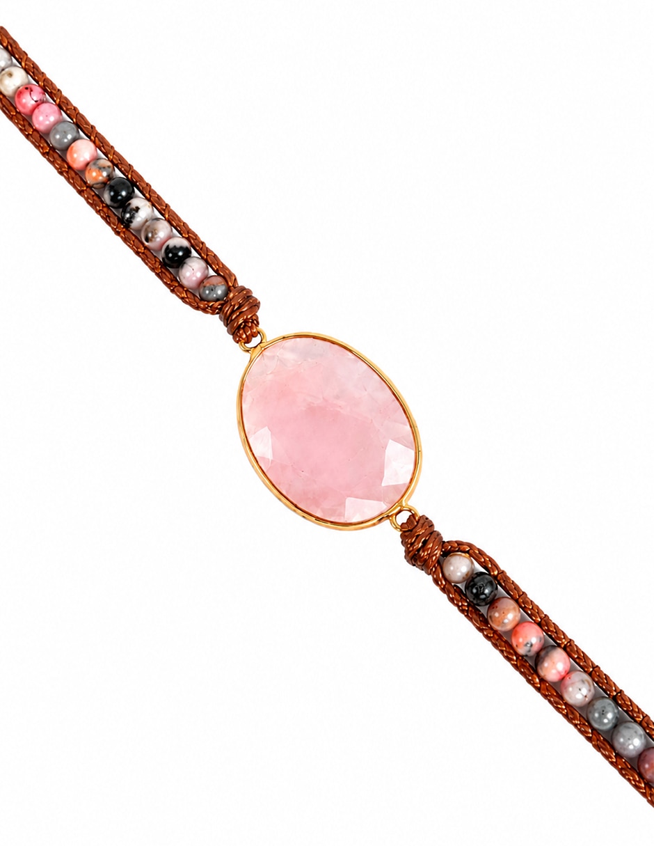Pulsera y brazalete anamora por tanya moss con cuarzo rosa prisma acabado