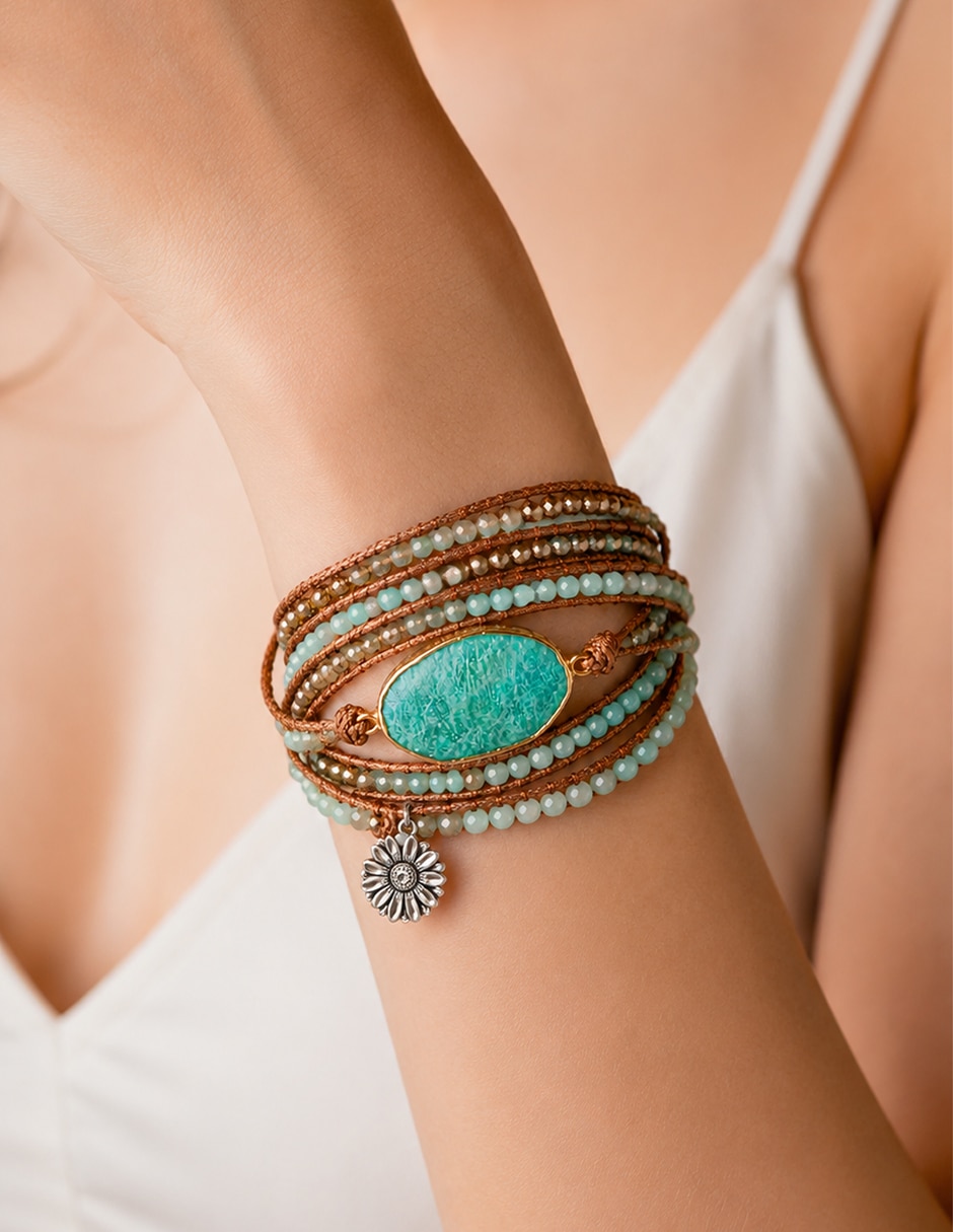 Pulsera y brazalete anamora por tanya moss con amazonita prisma acabado