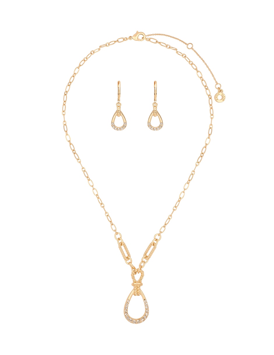 Aretes y collar de gota coral cristal