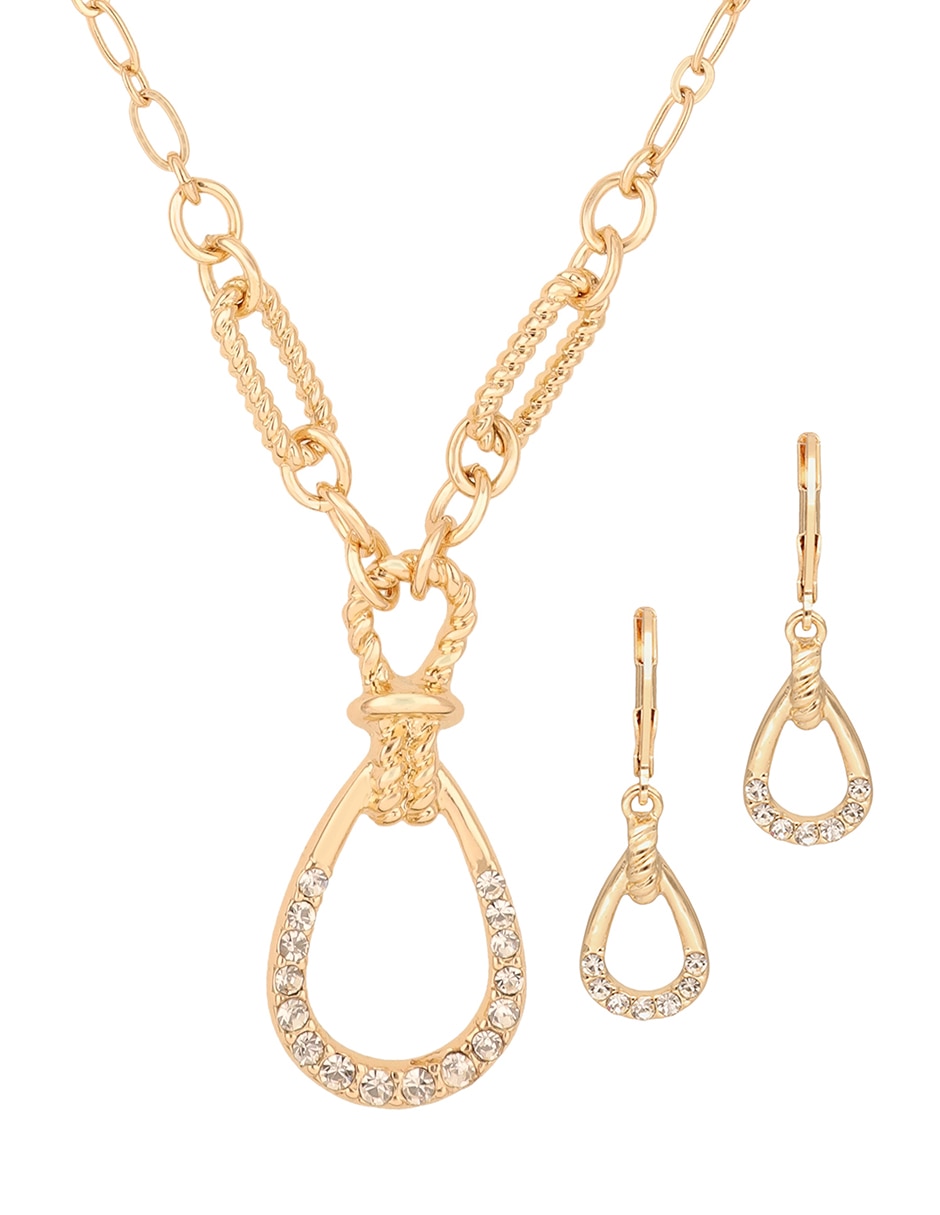 Aretes y collar de gota coral cristal 3