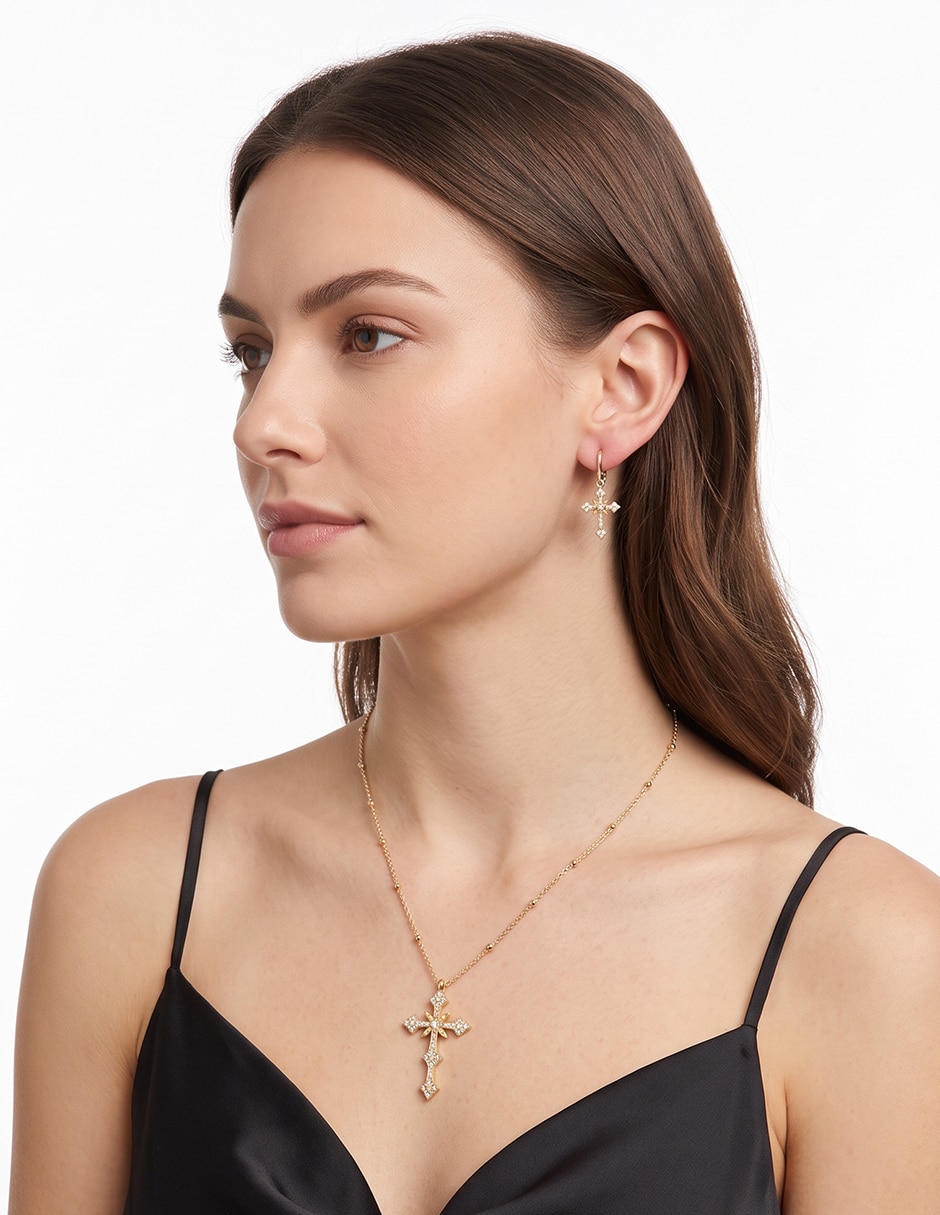 Aretes y collar coral gable cristal 2