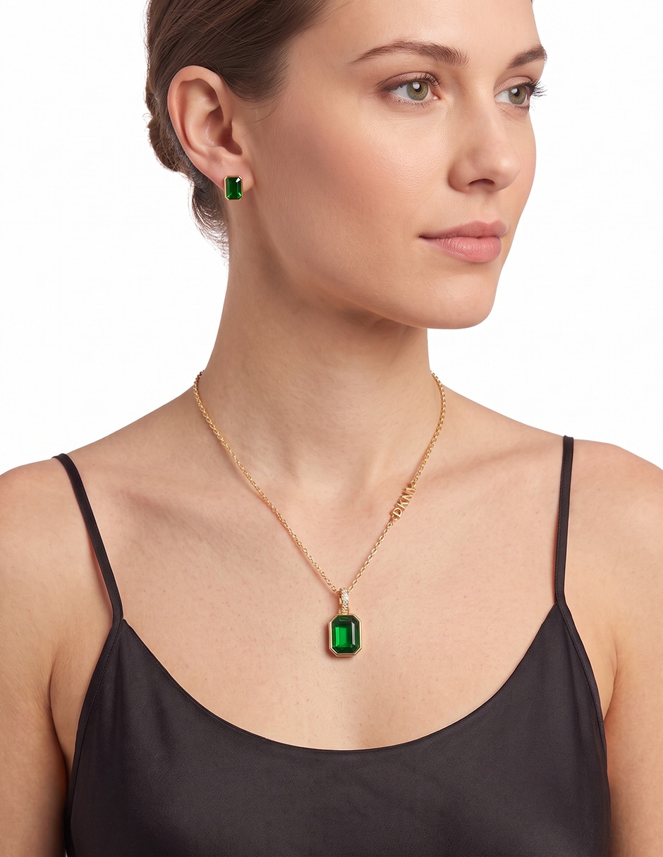 Aretes y collar rectangulares boxed cristal 3