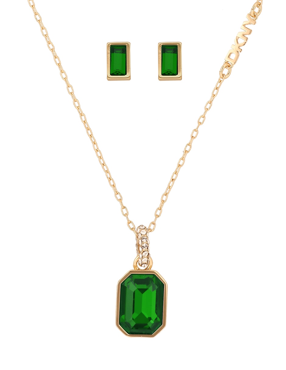 Aretes y collar rectangulares boxed cristal 2