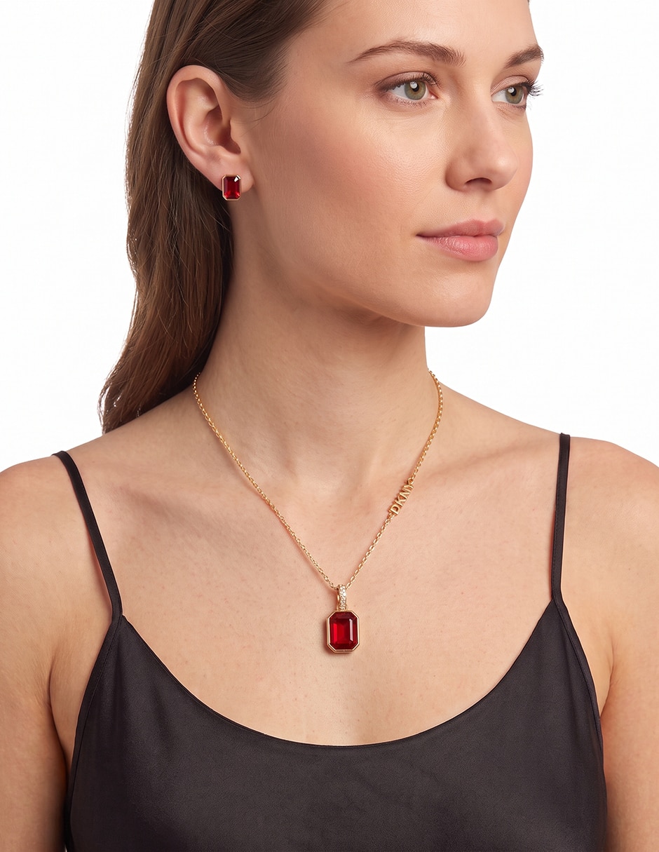 Aretes y collar rectangulares boxed cristal 2