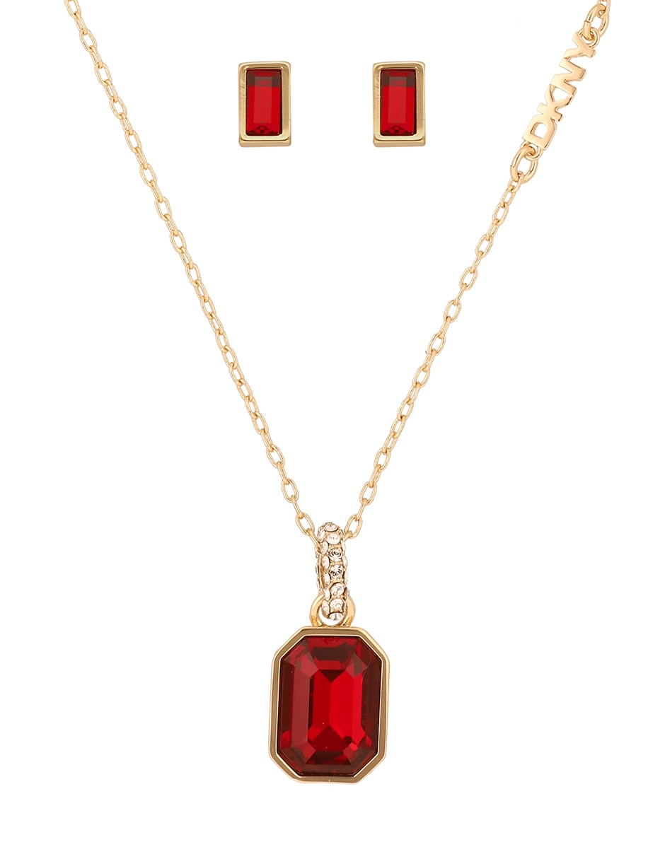Aretes y collar rectangulares boxed cristal 3