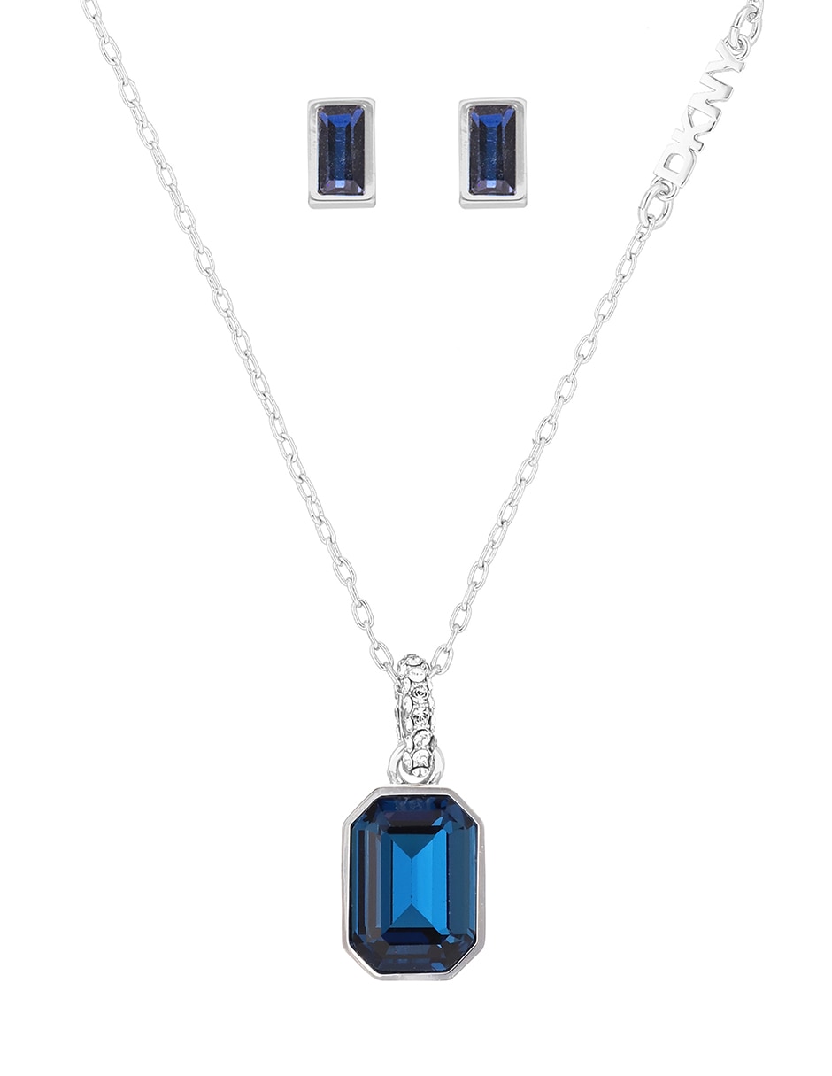 Aretes y collar rectangulares boxed cristal 2