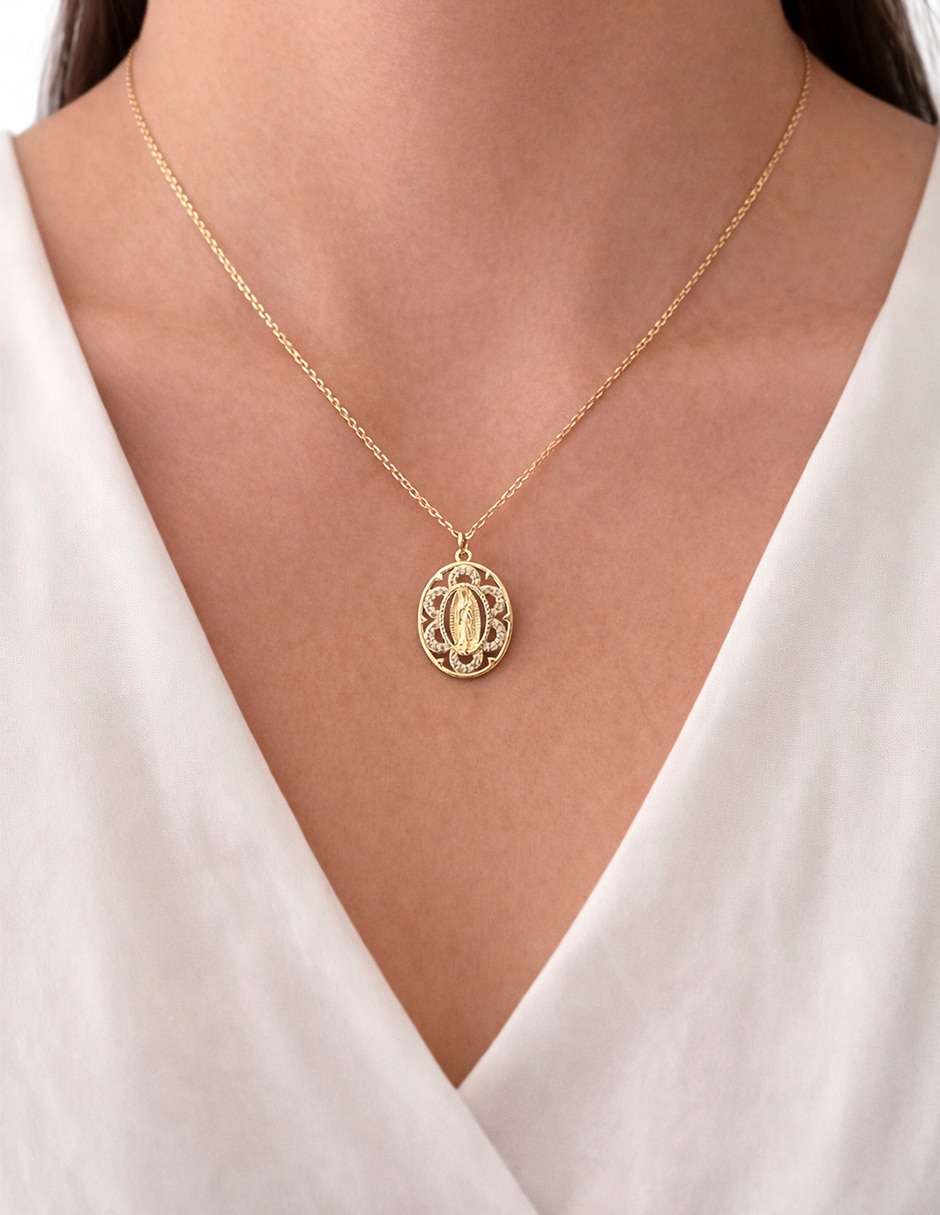 Medalla y cadena virgen circonia de metal