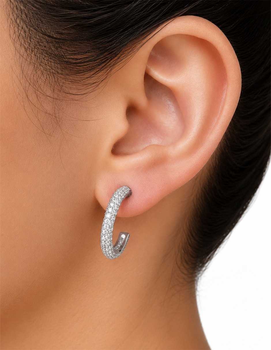 Arracadas filigrana cup de metal con acabado pavé zirconia cúbica