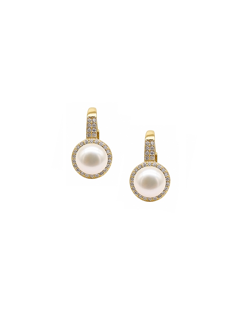 Aretes cortos redondos glowing de plata p 925 con acabado pavé perla 1