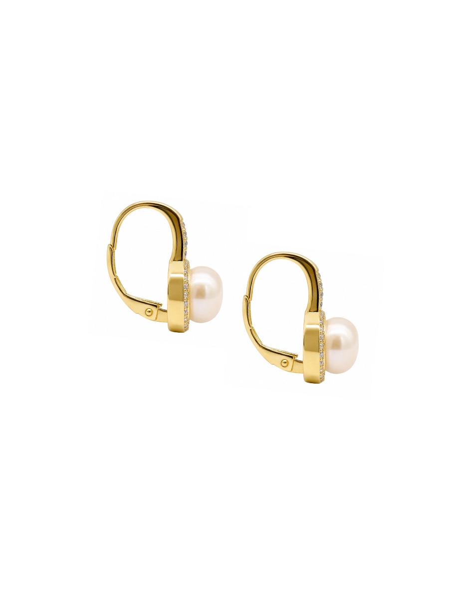 Aretes cortos redondos glowing de plata p 925 con acabado pavé perla
