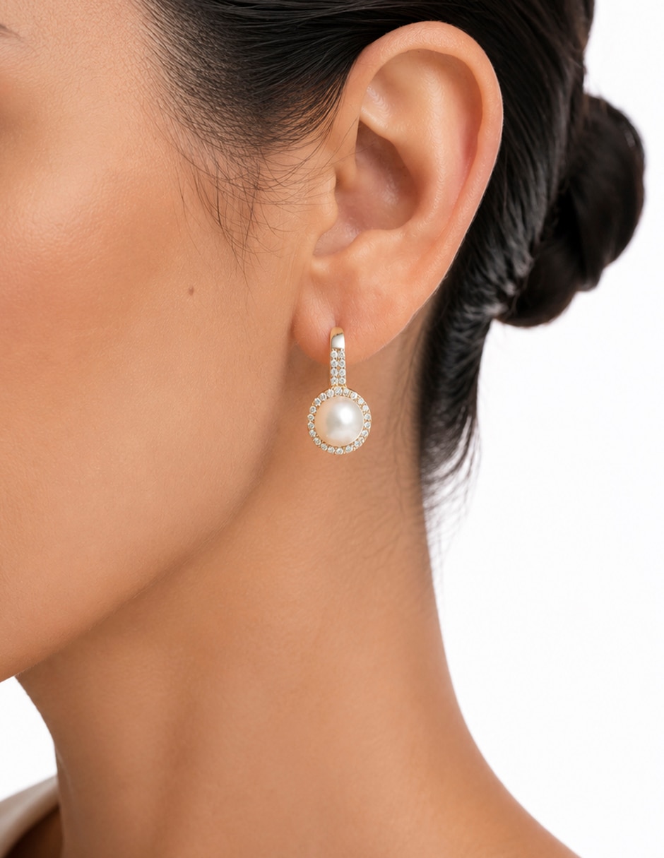 Aretes cortos redondos glowing de plata p 925 con acabado pavé perla 3