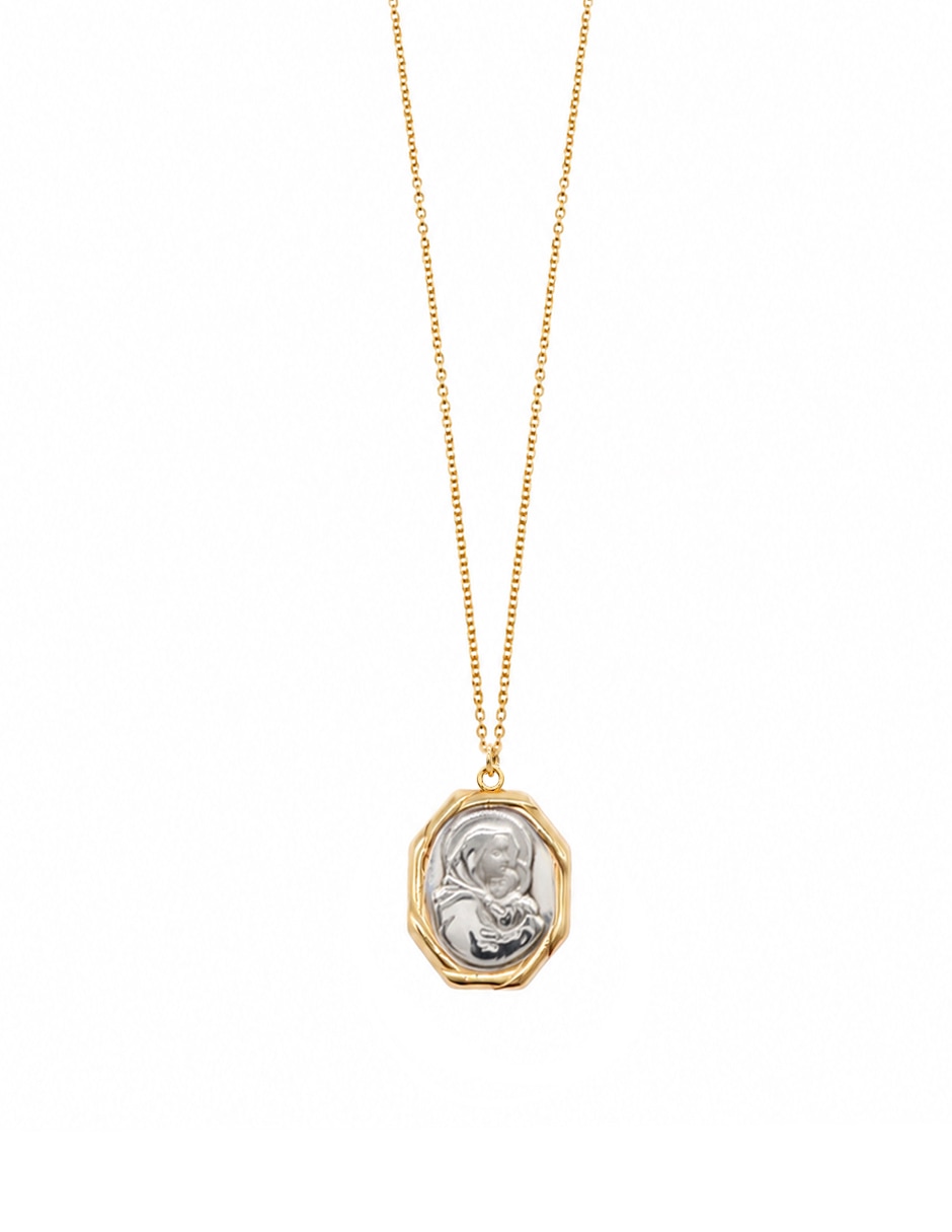Medalla y cadena octagonal virgen niño de plata p 925 1