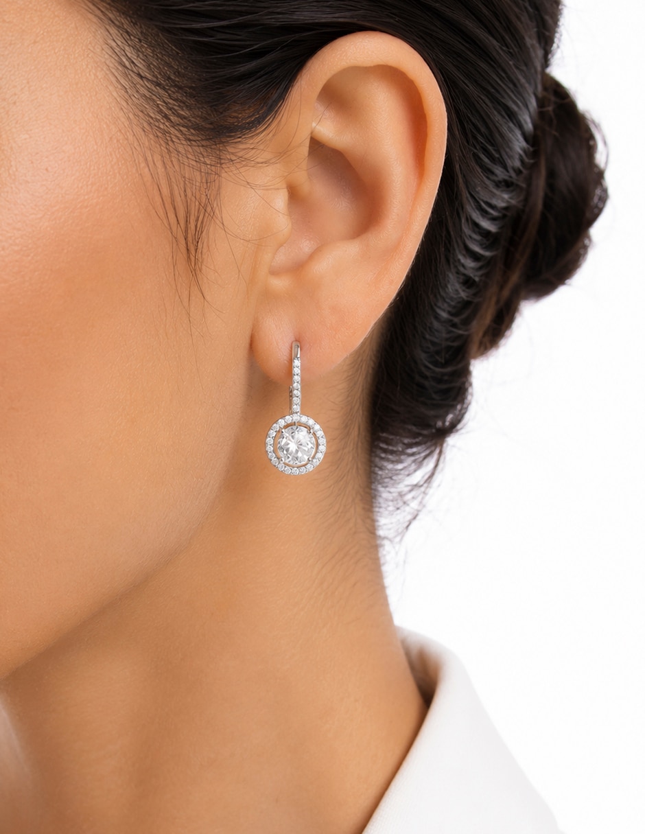 Aretes cortos redondos glowing de plata p 925 con acabado pavé circonita Aretes cortos redondos glowing de plata p 925 con acabado pavé circonita
