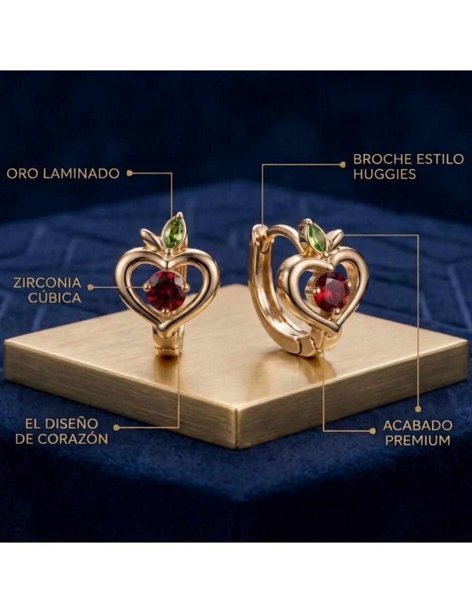 Huggies de corazón de oro laminado 14 k con acabado brillante zirconia cúbica 2