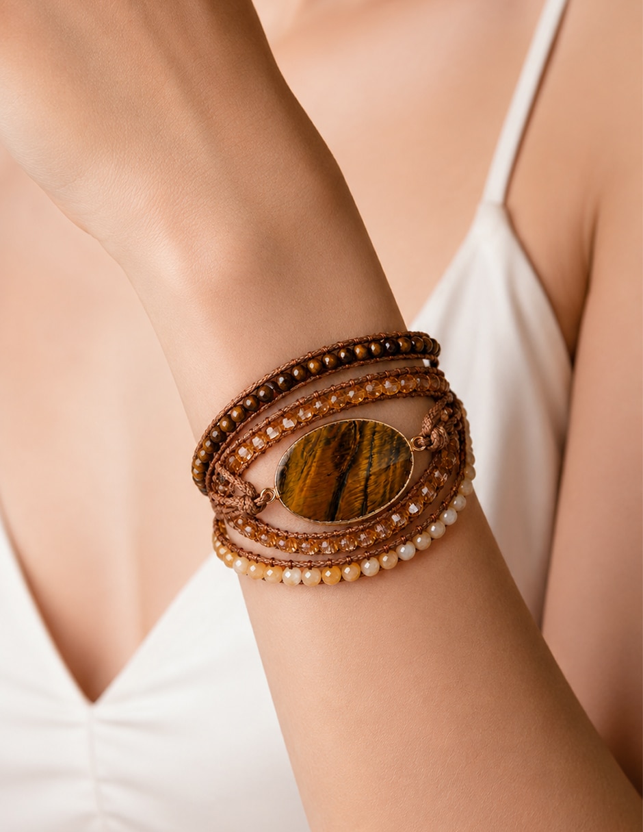 Pulsera y brazalete anamora por tanya moss con ojo de tigre prisma
