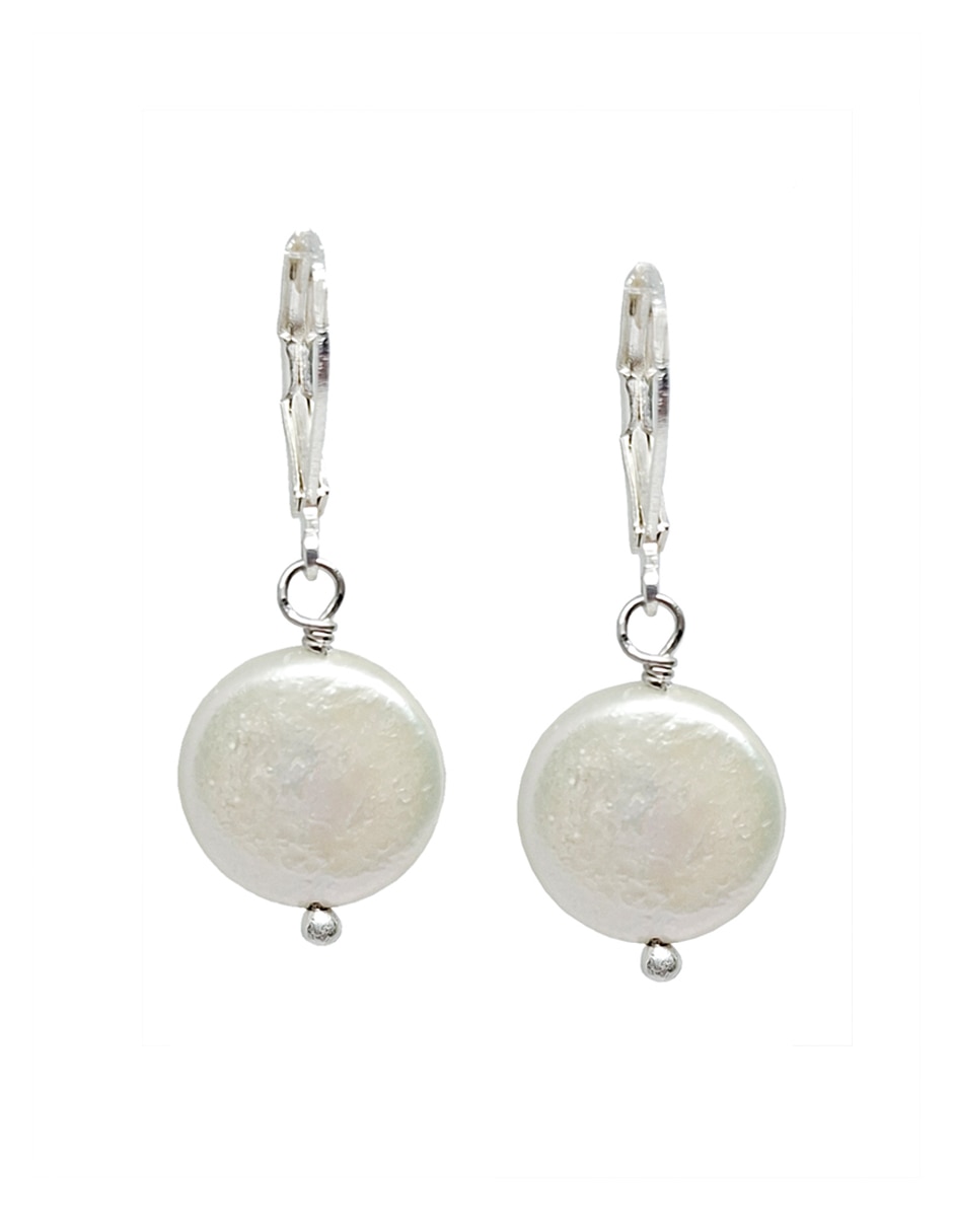 Aretes redondos Perlas de plata P 925 con acabado pulido perla Aretes redondos Perlas de plata P 925 con acabado pulido perla