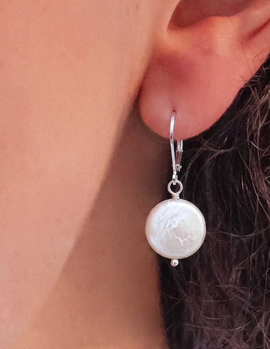 Aretes redondos Perlas de plata P 925 con acabado pulido perla 3
