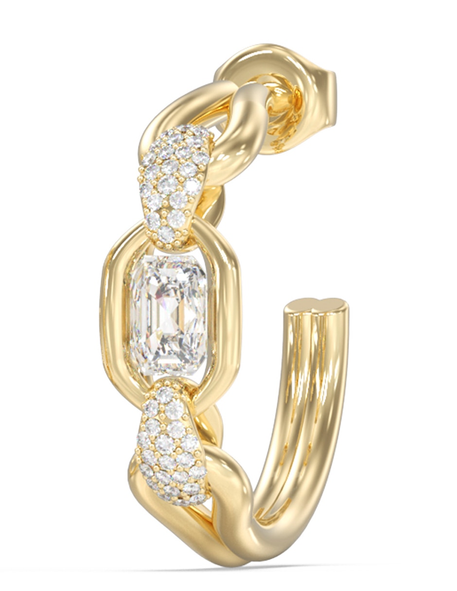 Aretes huggies de letra g radiosa acabado brillante cristal