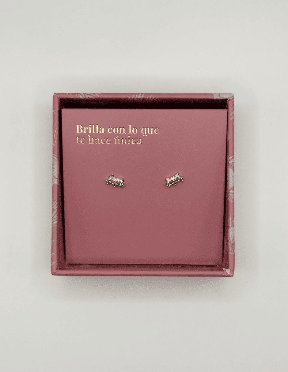 Aretes cortos de abanico golden circonias 14 k con acabado baño de oro zirconia 4