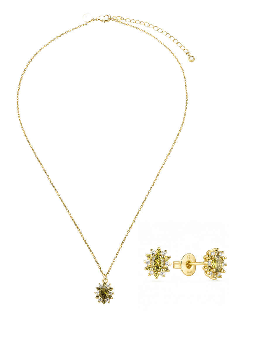Aretes y collar ovalada golden circonias 14 k zirconia Aretes y collar ovalada golden circonias 14 k zirconia