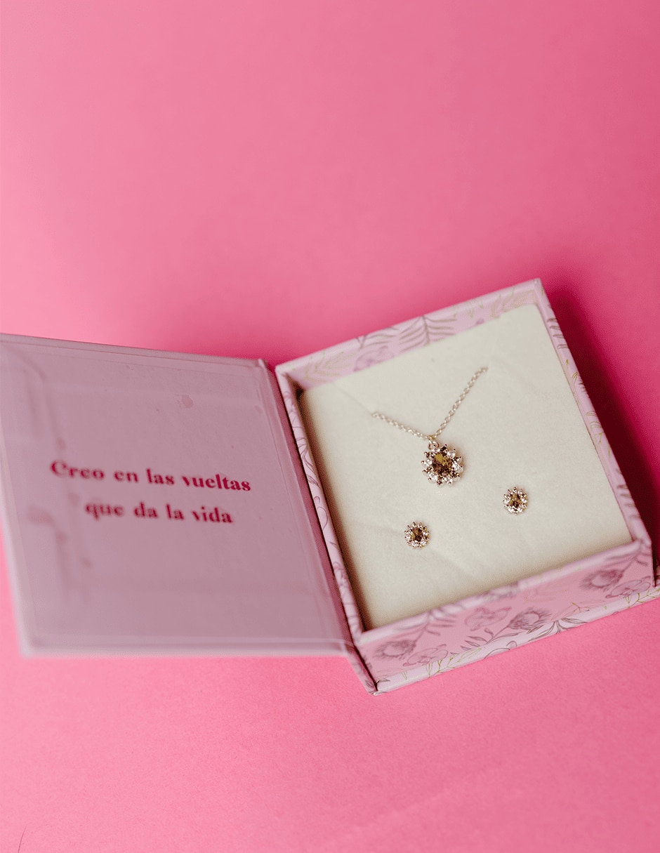 Aretes y collar ovalada golden circonias 14 k zirconia 4