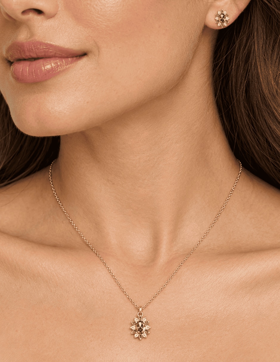 Aretes y collar ovalada golden circonias 14 k zirconia 5