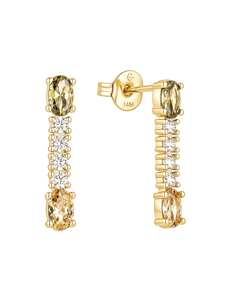 Aretes cortos golden circonias 14 k con acabado baño de oro zirconia