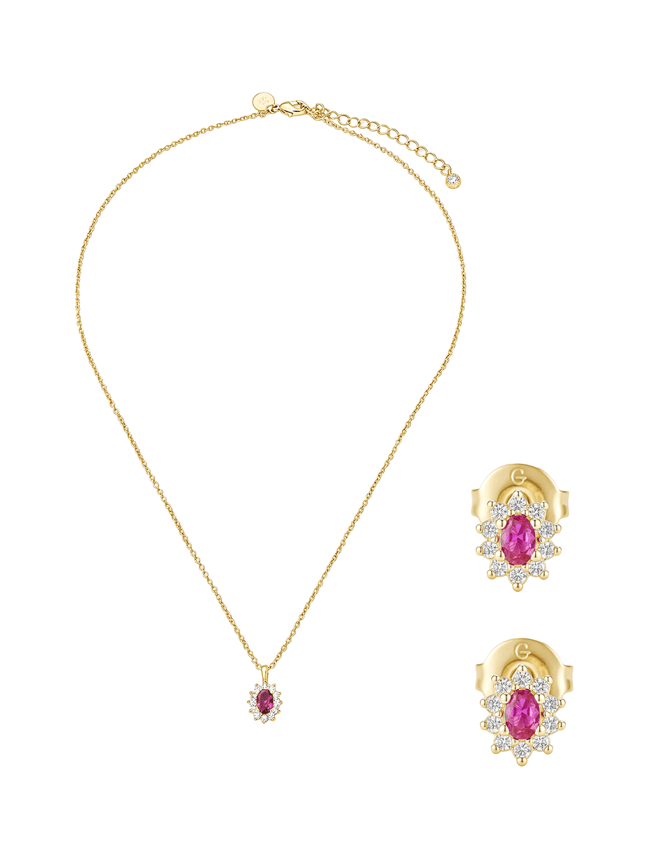 Aretes y collar ovalados golden circonias 14 k zirconia