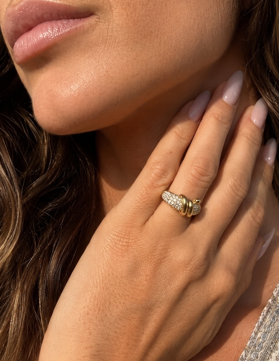 Anillo Nexo zirconia baño de oro 8