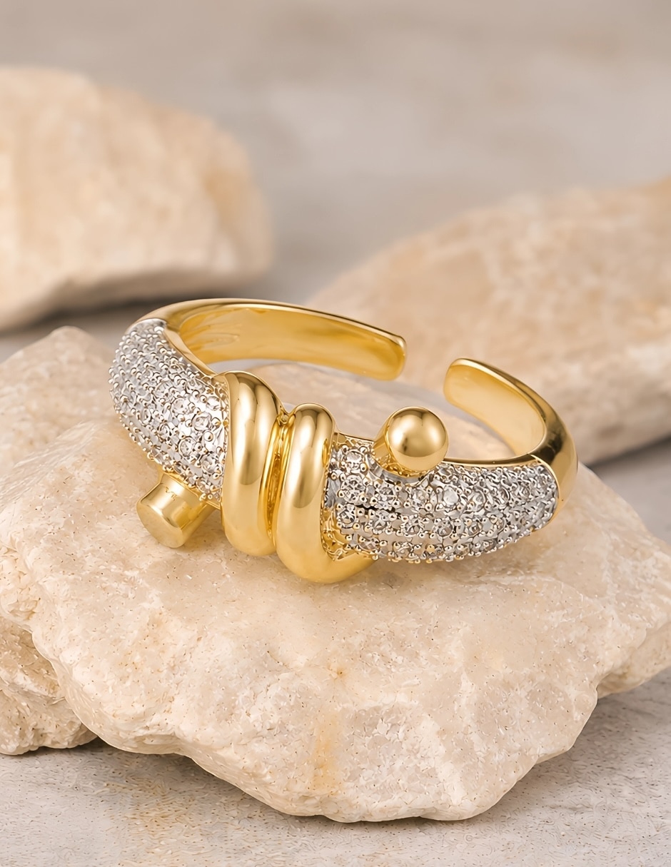 Anillo Nexo zirconia baño de oro 3