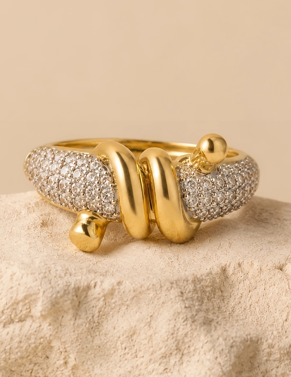 Anillo Nexo zirconia baño de oro 7