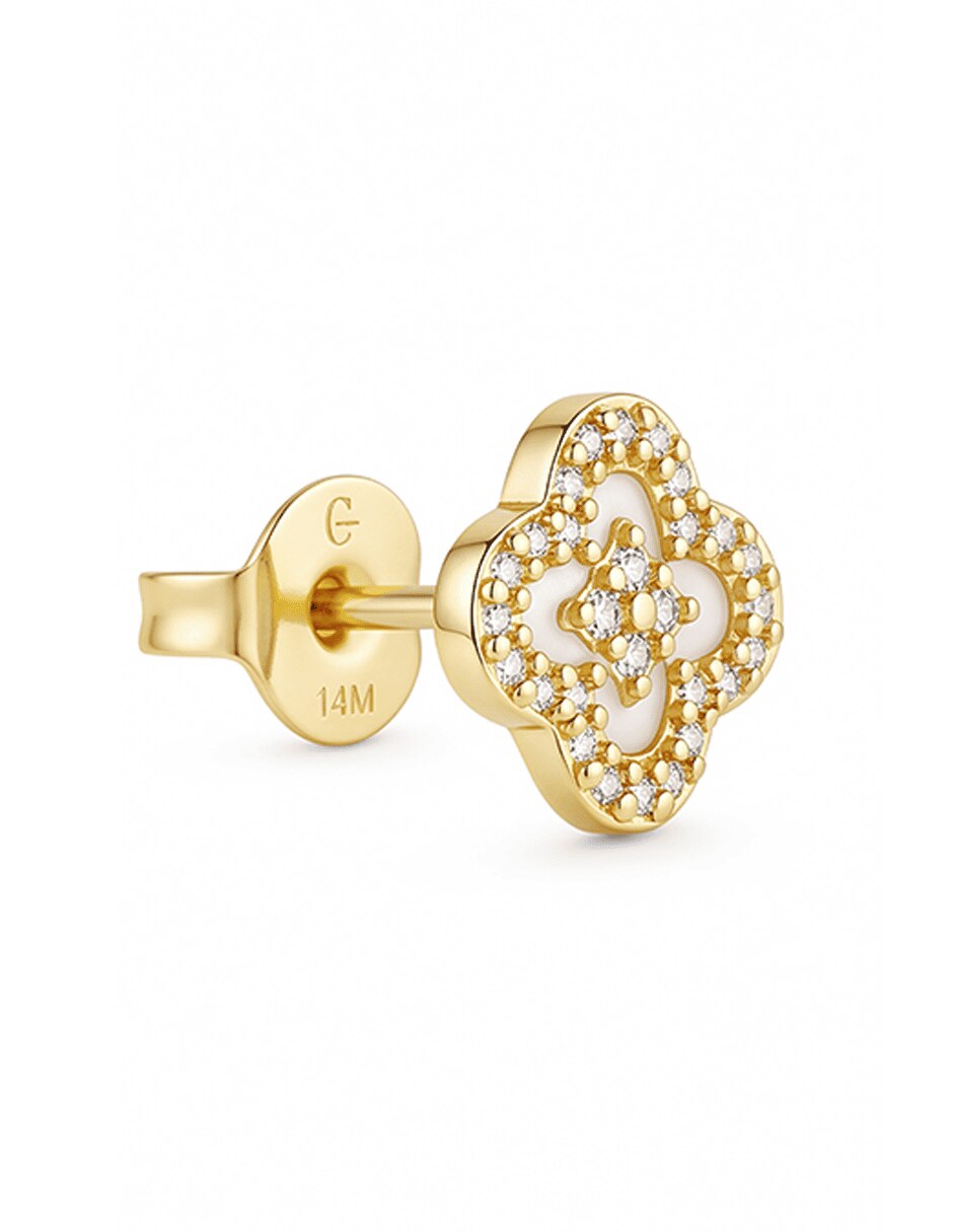 Aretes cortos de trébol golden circonias 14 k con acabado baño de oro zirconia 5