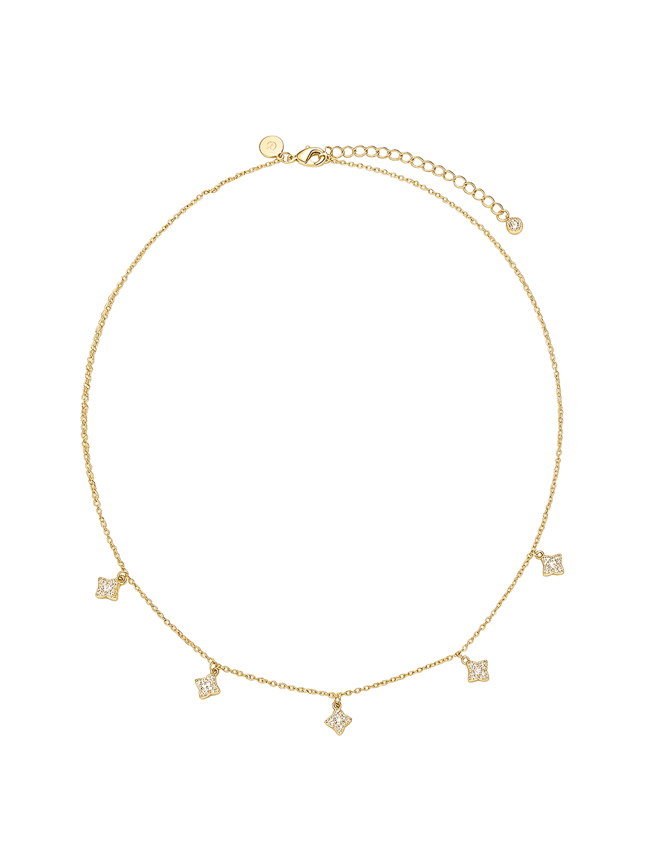Collar de trébol golden circonias 14 k